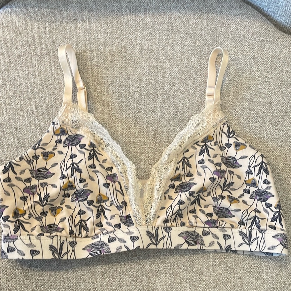 ThirdLove Floral Lace Bralette in Cream with Purple and Yellow Flowers